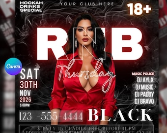 RNB Party Flyer, Ladies Night Party Flyer, donnerstags Party Flyer, DJ Event Party Flyer, Club Promotion Flyer, Canva Vorlage