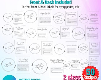 Druckbare Etikettensammlung, Speisekammer Küche Organisation Aufkleber, 50 Rezeptetiketten, PDF PNG SVG Sofortiger Download, Canva Vorlage