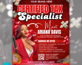 Valentine Tax Flyer, Certified Tax Specialist Flyer, Tax Preparation Flyer, Accountant Flyer, Red Luxury Tax Flyer, Canva Flyer