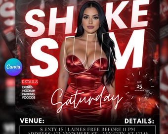 Shake Sum Party Flyer, Samstagabend Party Flyer, Erwachsener Flyer, Bewegungsclub Party Flyer, stilvoller Baddie Red Flyer, DJ Nachtklub Flyer, Queen