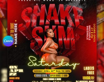 Shake Sum Party Flyer, Samstagabend Party Flyer, Erwachsener Flyer, Bewegungsclub Party Flyer, stilvoller Baddie Red Flyer, DJ Nachtklub Flyer, Queen
