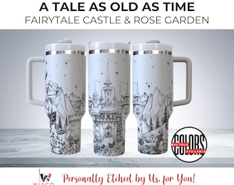 Laser Etched 40 oz Tumbler - Fairytale Castle & Rose Design