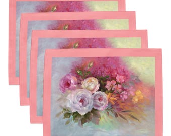 Juego de manteles individuales florales rosas