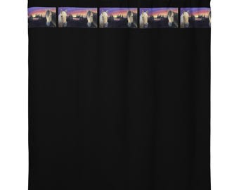 Cortina de ducha con caballos al atardecer