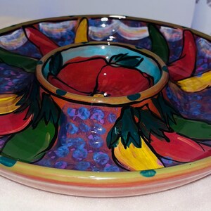 Vintage Kelly Jo Designs New Mexico Pottery 12" Chip & Dip Bowl Chile Pachanga