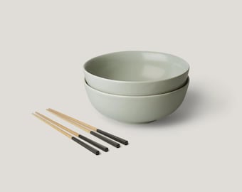 Fable Ramen Set Includes 2 Beach Grass Green Bowls and 2 Pairs Chopsticks