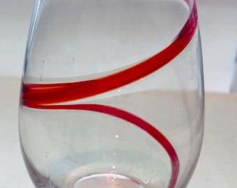 Replacement Pier 1 Red Swirline Stemless Wine Glass 5" Single Glass