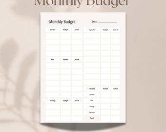 Monthly Budget Planner for Students | Minimalist College Budget Sheet | Paycheck Tracker