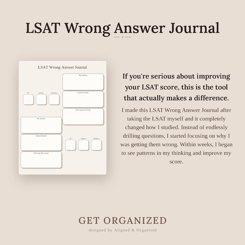 LSAT Wrong Answer Journal: Printable Study Tracker (Digital PDF) image 2