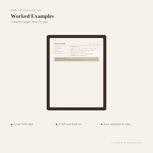 Op de afbeelding: Een digitale documentpagina getiteld Worked Example met een tabel met kolommen voor Torts en Casebook Notes. De tekst bevat Negligence, Duty, Breach, Causation en Unenforceability. De pagina is omlijst met een donkerbruine rand op een lichte achtergrond.