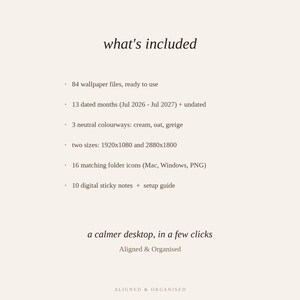 Desktop Wallpaper Organizer + Calendar & Folder Icons | Aesthetic Neutral Desktop Background for Mac, Windows | 2026-2027 Boho Minimal image 12
