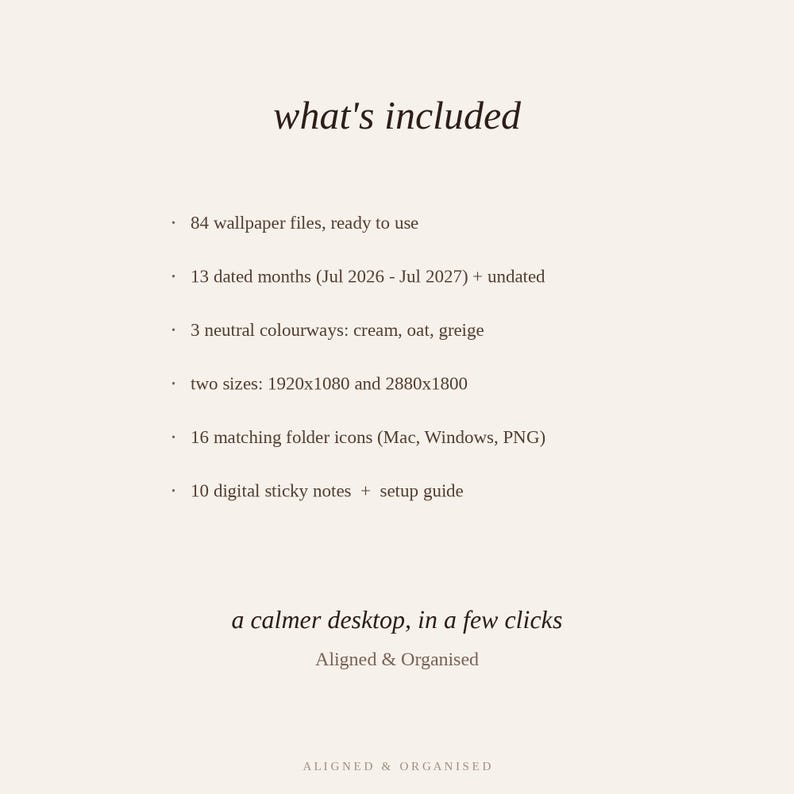 Desktop Wallpaper Organizer + Calendar & Folder Icons | Aesthetic Neutral Desktop Background for Mac, Windows | 2026-2027 Boho Minimal image 12