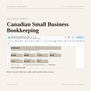 Buchhaltungs-Tabelle für Kleinunternehmen | Kanadische GST/HST-Überwachung (Google Sheets) | Einnahmen-, Ausgaben- und Gewinnverfolgung