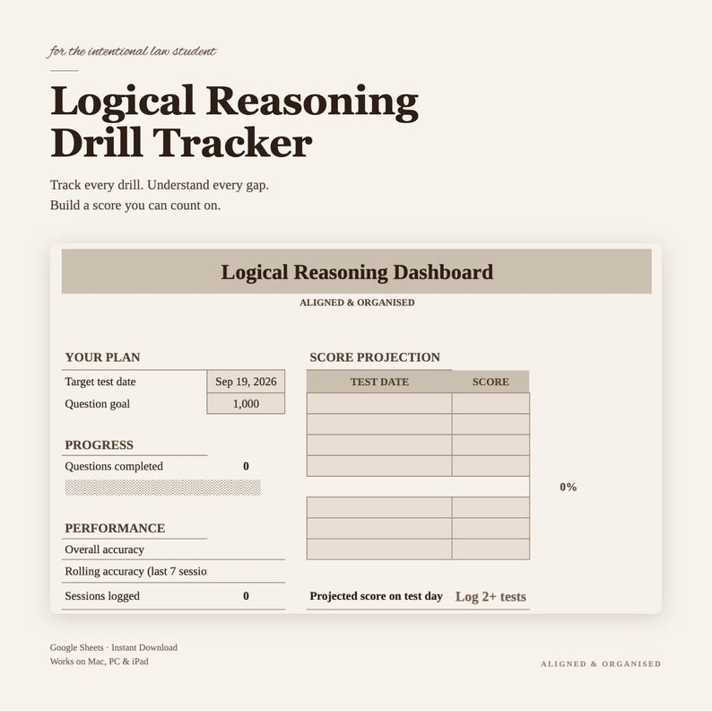 LSAT Logisches Schließen Bohr-Tracker | Google Sheets Lernlog (Digitaler Download) Bild 1