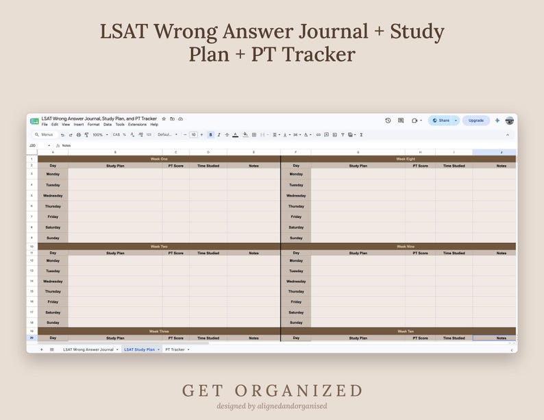 LSAT Study Planner, Wrong Answer Journal, PT Tracker (Google Sheet + PDF Guide) image 4