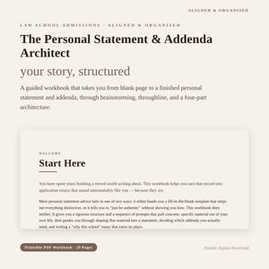 Law School Personal Statement Workbook | Brainstorming, Outline, Addenda Guide (PDF Download)