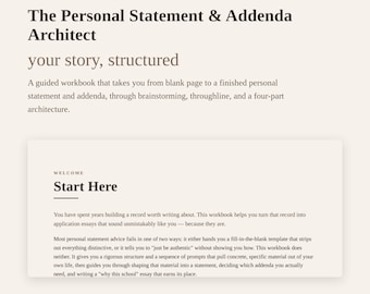 Law School Personal Statement Workbook | Brainstorming, Outline, Addenda Guide (PDF Download)