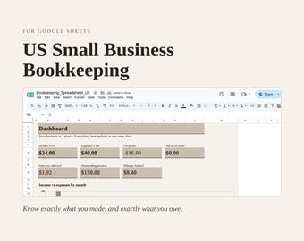 Small Business Bookkeeping Spreadsheet | Google Sheets Income Expense & Profit Tracker | Sales Tax and 1099-K