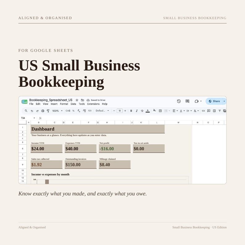 Small Business Bookkeeping Spreadsheet | Google Sheets Income Expense & Profit Tracker | Sales Tax and 1099-K image 1