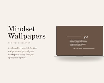 Minimalist Desktop Wallpaper Set, Aesthetic Neutral MacBook Wallpaper, Mindset Definition, Gratitude Focus Grit Growth, Laptop Download