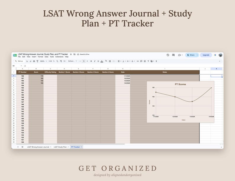 LSAT Study Planner, Wrong Answer Journal, PT Tracker (Google Sheet + PDF Guide) image 2