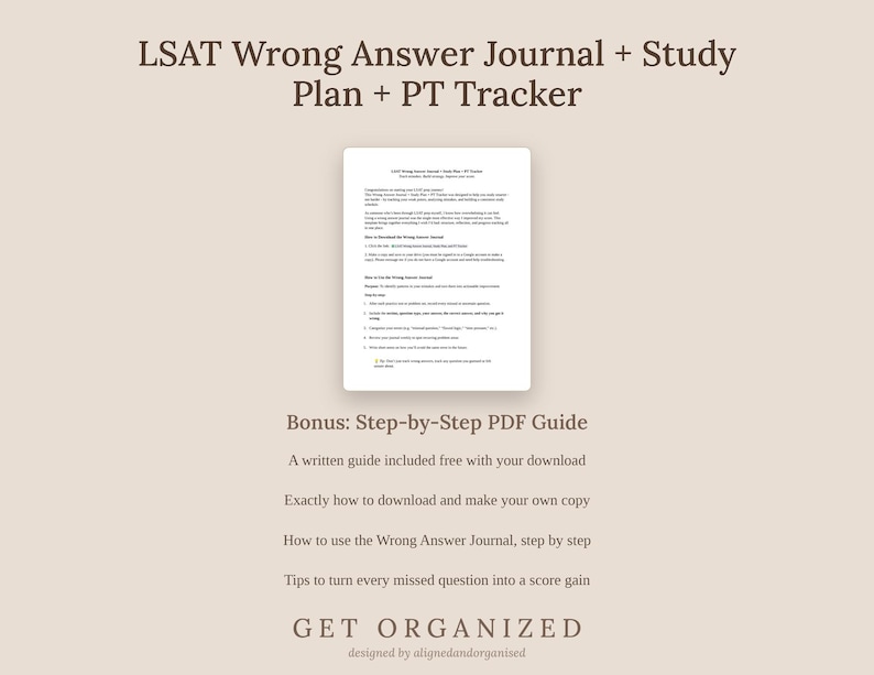 LSAT Study Planner, Wrong Answer Journal, PT Tracker (Google Sheet + PDF Guide) image 11