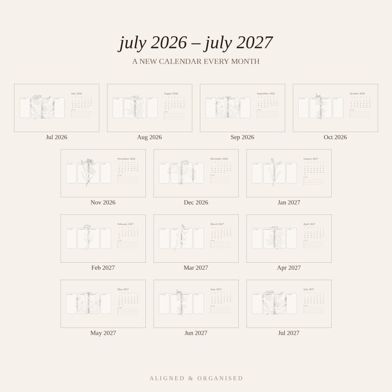 Desktop Wallpaper Organizer + Calendar & Folder Icons | Aesthetic Neutral Desktop Background for Mac, Windows | 2026-2027 Boho Minimal image 6