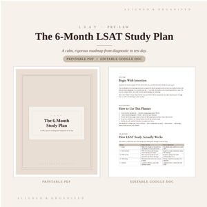 6 Month LSAT Study Plan | 63-Page Prep Schedule + Editable Google Doc | Wrong Answer Journal, PT & Question-Type Trackers | Digital Download
