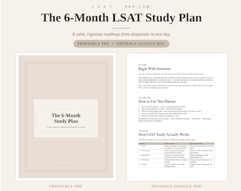 6-Monats-LSAT-Lernplan | 63-seitiger Vorbereitungsplan + bearbeitbares Google Doc | Protokoll für falsche Antworten, Übungsaufgaben & Fragentypen-Tracker | Digitaler Download