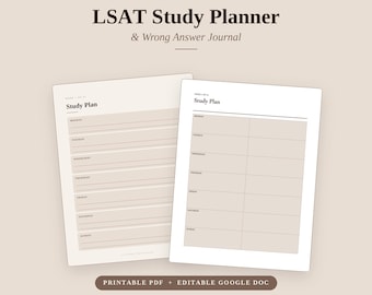 LSAT Study Planner & Wrong Answer Journal | Editable Google Doc + Printable PDF | 21-Week Schedule, PT and L R Trackers