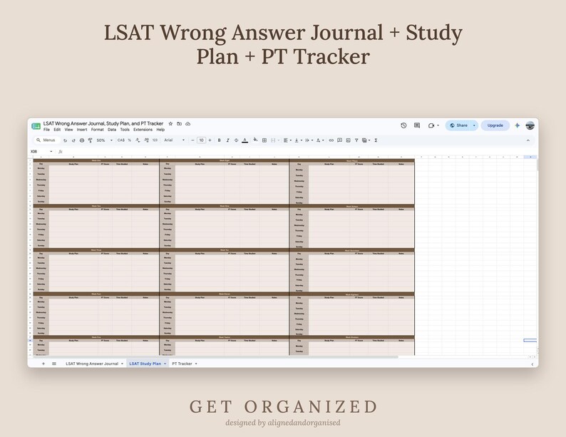 LSAT Study Planner, Wrong Answer Journal, PT Tracker (Google Sheet + PDF Guide) image 8