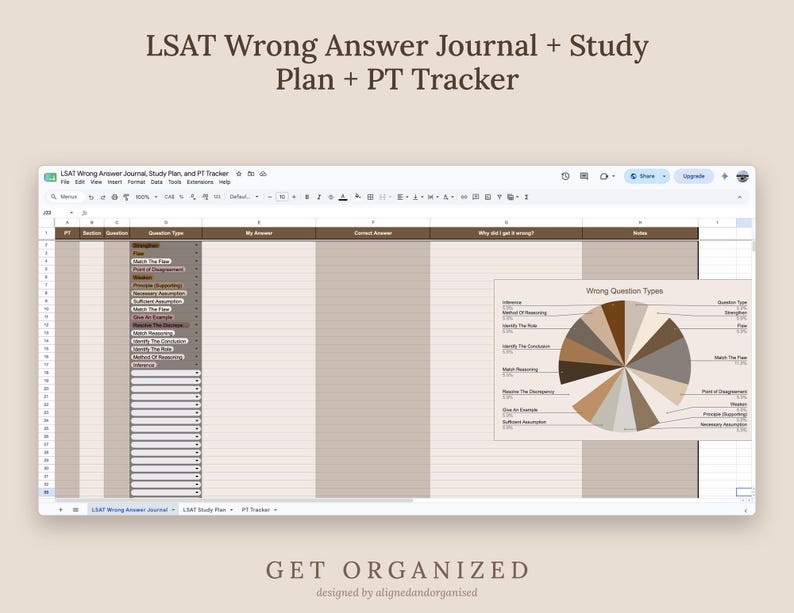 LSAT Study Planner, Wrong Answer Journal, PT Tracker (Google Sheet + PDF Guide) image 6