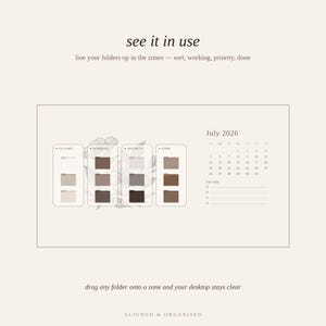 Desktop Wallpaper Organizer + Calendar & Folder Icons | Aesthetic Neutral Desktop Background for Mac, Windows | 2026-2027 Boho Minimal image 3