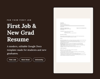 Mall för första jobb och nyutexaminerad CV | Modernt CV för universitetsstudenter | Redigerbart CV i Google Docs | Nyutexaminerad CV för praktikplatser