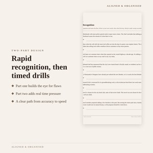 May include: A two-part educational worksheet titled Recognition with text describing a rapid recognition and timed drill process. The page features bullet points outlining a path from accuracy to speed and includes multiple practice exercises.
