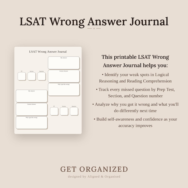 LSAT Wrong Answer Journal: Printable Study Tracker (Digital PDF) image 3