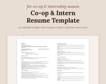 Co-op & Intern Resume Template | Editable Google Docs Resume for Students | ATS-Friendly Internship CV | Entry Level Work Term Resume