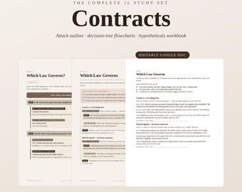 Contracts 1L Study Set | Law School Attack Outline, Decision-Tree Flowcharts & Hypotheticals Workbook | Editable Google Doc, PDF | IRAC Exam