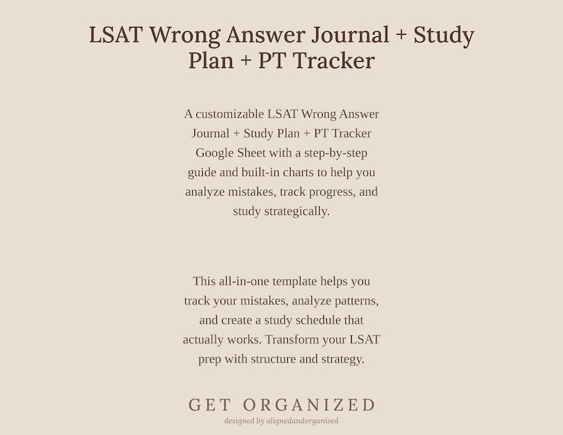 LSAT Study Planner, Wrong Answer Journal, PT Tracker (Google Sheet + PDF Guide) image 3