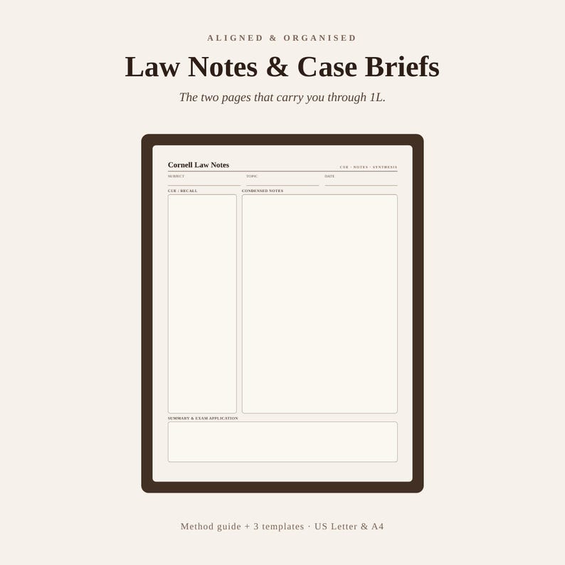 Sjabloon juridische brief en Cornell-notities | IRAC, lesnotities, mindmap | Studie van 1 l | Afdrukbaar, GoodNotes, A4 en Letter afbeelding 1
