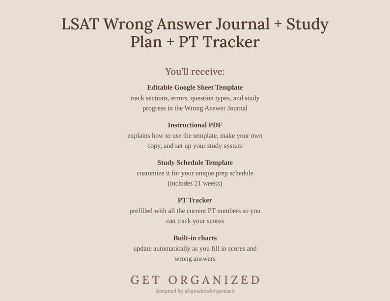 LSAT Study Planner, Wrong Answer Journal, PT Tracker (Google Sheet + PDF Guide) image 5