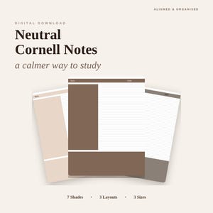 Cornell Notes Template Bundle, Neutral Aesthetic Study Notes, Printable & GoodNotes, Lined Graph Blank, A4 A5 US Letter, Digital Download