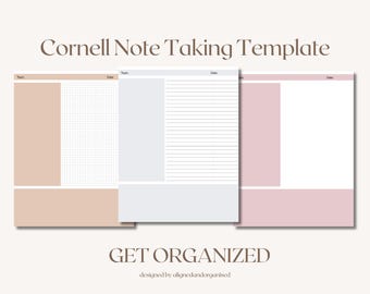 Cornell Note Taking Paper, Neutral Colors, Lined, Grid & Blank Study Sheets (Digital Download)