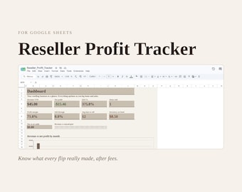 Reseller Spreadsheet Google Sheets | Inventory Sales & Profit Tracker for eBay Poshmark Depop Vinted Mercari | ROI and Fee Calculator