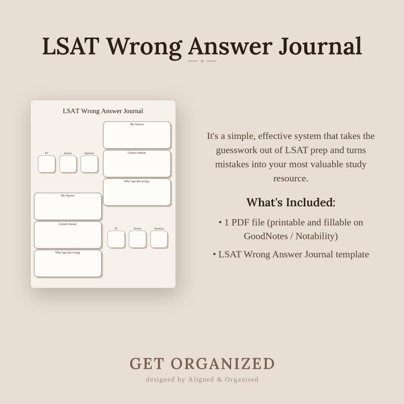 LSAT Wrong Answer Journal: Printable Study Tracker (Digital PDF) image 4