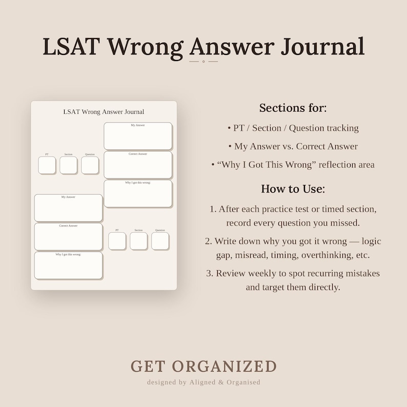 LSAT Wrong Answer Journal: Printable Study Tracker (Digital PDF) image 5