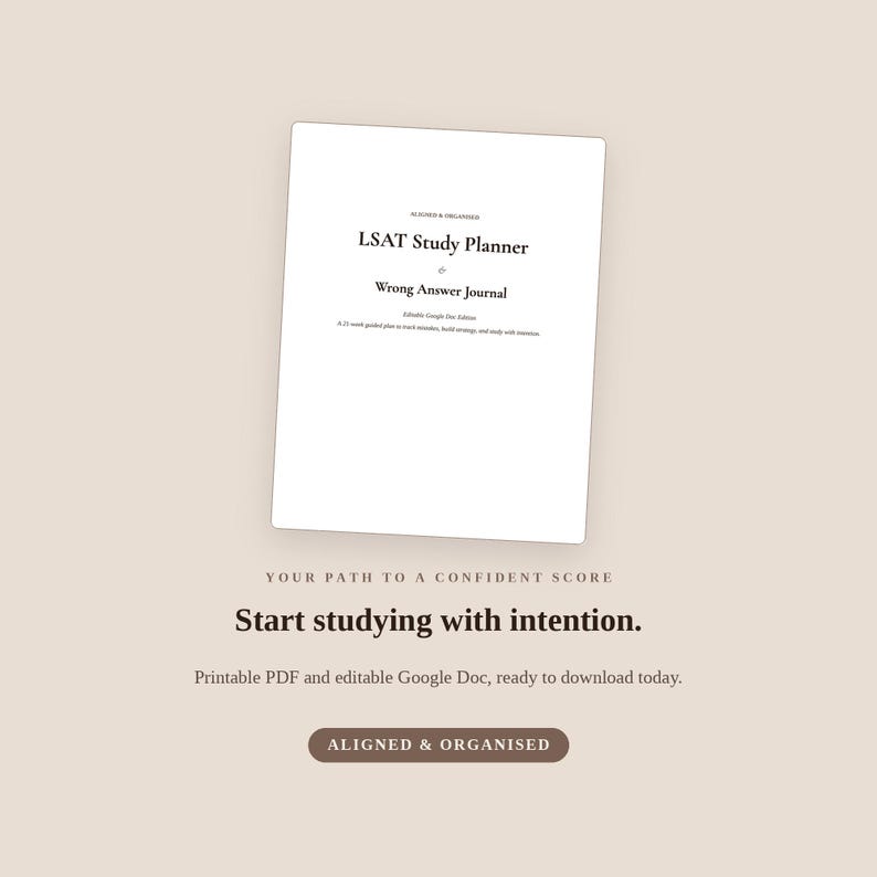 LSAT Study Planner & Wrong Answer Journal | Editable Google Doc + Printable PDF | 21-Week Schedule, PT and L R Trackers image 20