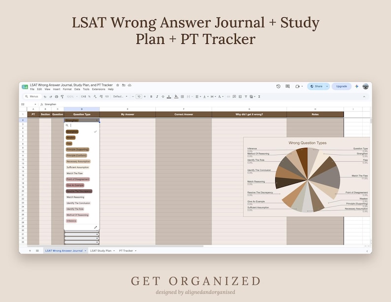 LSAT Study Planner, Wrong Answer Journal, PT Tracker (Google Sheet + PDF Guide) image 10