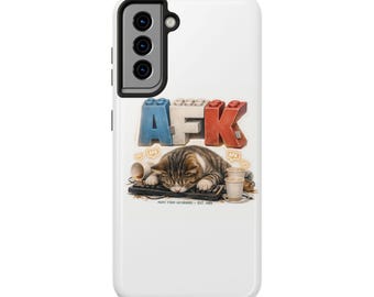 AFK Sleeping Cat Phone Case | Gamer Cat, Pastel Block Letters, Cozy Illustration