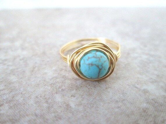 Items similar to Gold Wire Wrapped Turquoise Ring on Etsy